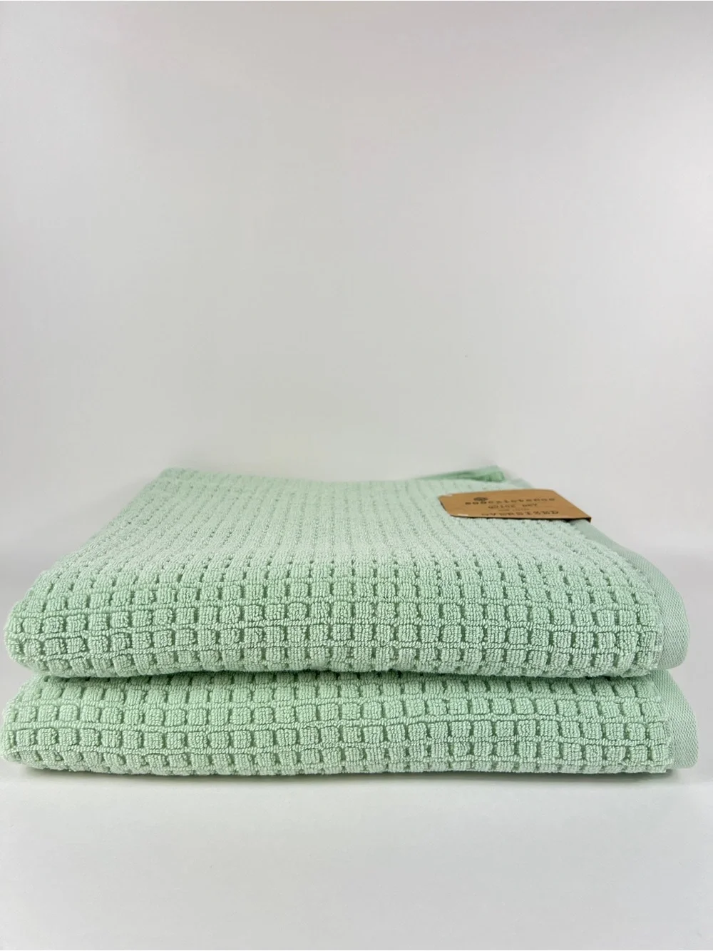 Ecoexistence Bath Towels Mint Green Waffle Weave Soft Cotton Oversized 2 Pc NEW